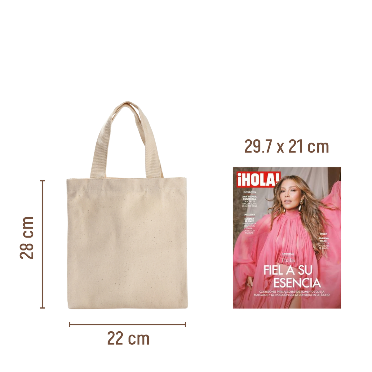 Mini Bolsa Tote de Lona Cruda 100% Algodón con Fuelle 28 × 22 cm – Helecho Raíz