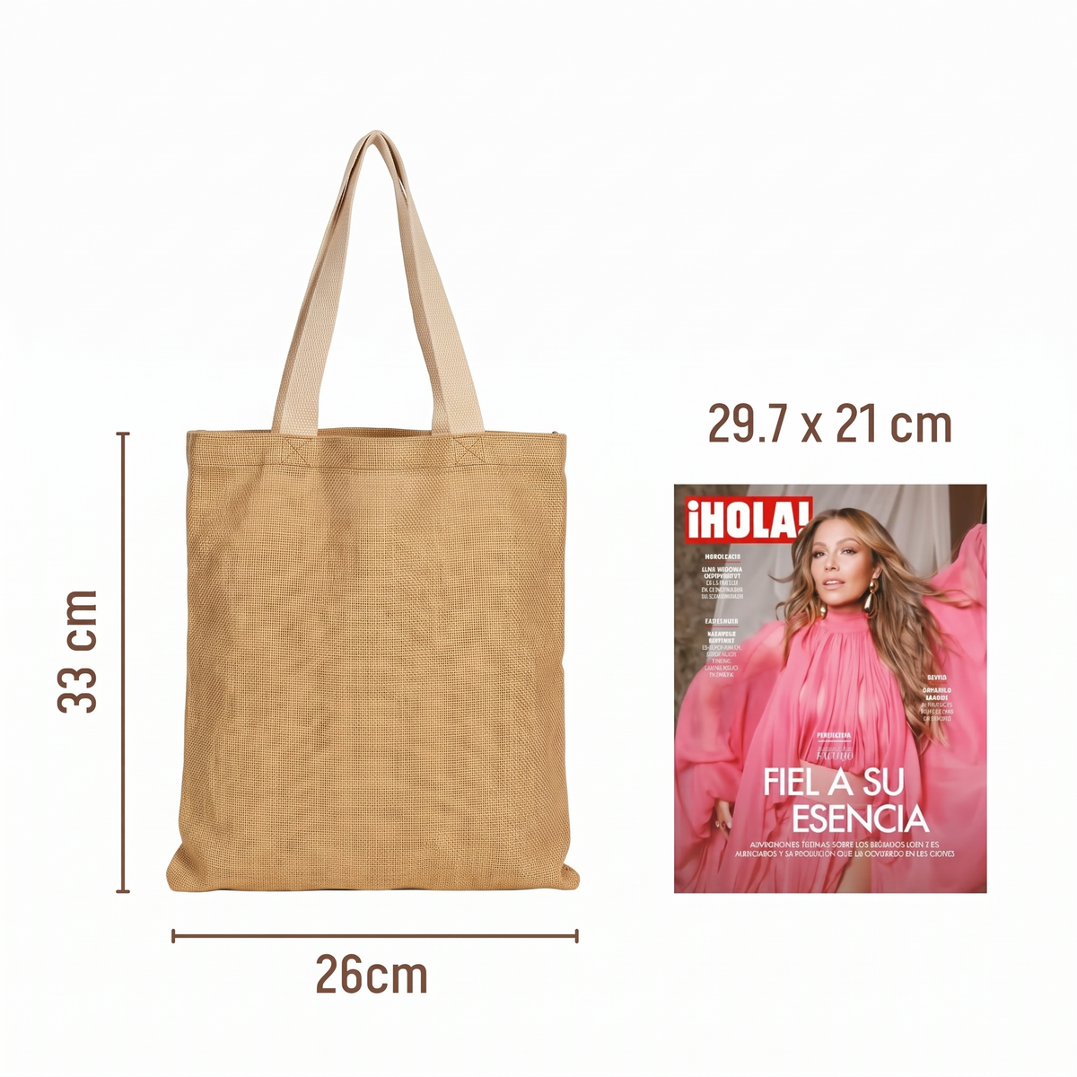 Bolsa Tote Mediana de Yute con Fuelle 33 × 26 cm – Palma Tierra