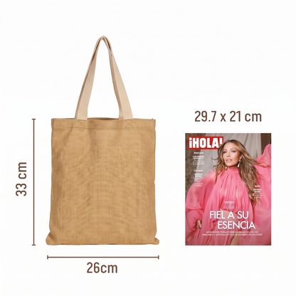Bolsa Tote Mediana de Yute con Fuelle 33 × 26 cm – Palma Tierra