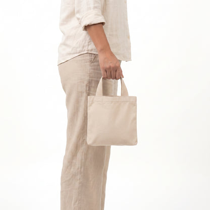 Mini Bolsa Tote de Lona Cruda 100% Algodón con Fuelle 22 × 20 cm – Musgo Raíz